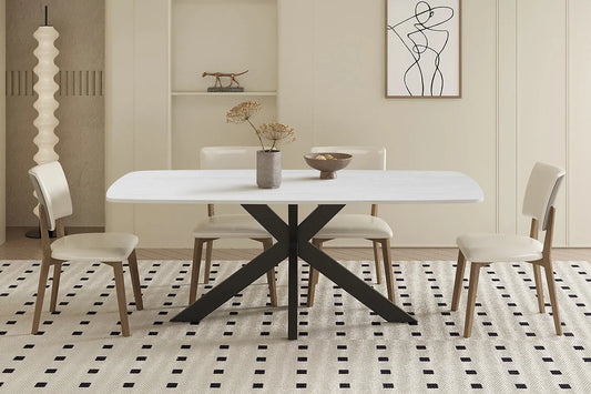 APOLLINA - Table à manger Ovale en Pierre Blanc - 180 x 90 cm - Baroque Gris ROUSSEAU
