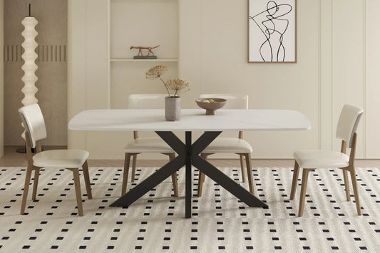 APOLLINA - Table à manger Ovale en Pierre Blanc - 180 x 90 cm - Blanc ROUSSEAU