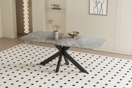 APOLLINA - Table à manger Ovale en Pierre Blanc - 180 x 90 cm - Gris Italien ROUSSEAU