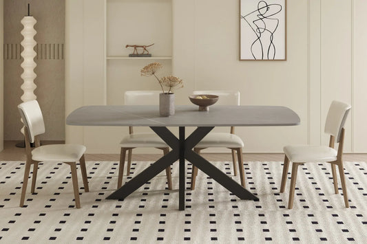 APOLLINA - Table à manger Ovale en Pierre Blanc - 180 x 90 cm - Gris ROUSSEAU