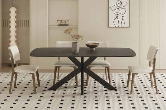 APOLLINA - Table à manger Ovale en Pierre Blanc - 180 x 90 cm - Noir ROUSSEAU