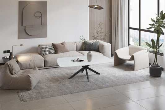 APOLLINA - Table basse Ovale en Pierre - 130 x 70 cm - Baroque Gris ROUSSEAU