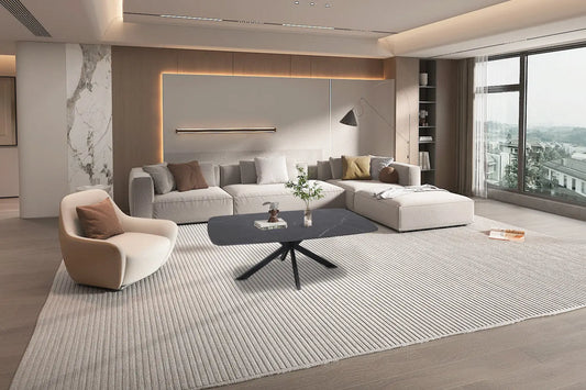 APOLLINA - Table basse Ovale en Pierre - 130 x 70 cm - Noir ROUSSEAU