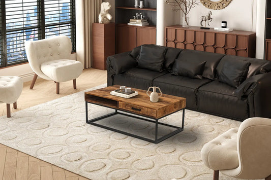 AYORA - Table Basse de Salon avec Tiroir - 110 cm - Bois de Manguier Brun ROUSSEAU