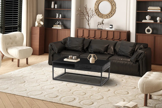 AYORA - Table Basse de Salon avec Tiroir - 110 cm - Bois de Manguier Noir ROUSSEAU