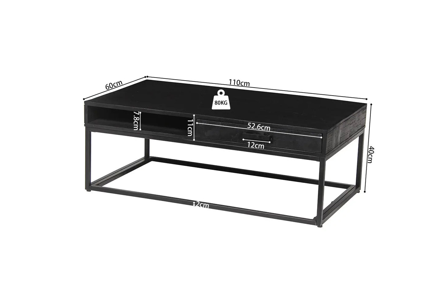 AYORA - Table Basse de Salon avec Tiroir - 110 cm - Bois de Manguier Noir ROUSSEAU