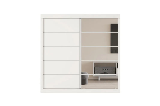 Armoire 2 portes coulissante avec porte miroir MIKA blanc - 182.5 cm TIKOYA