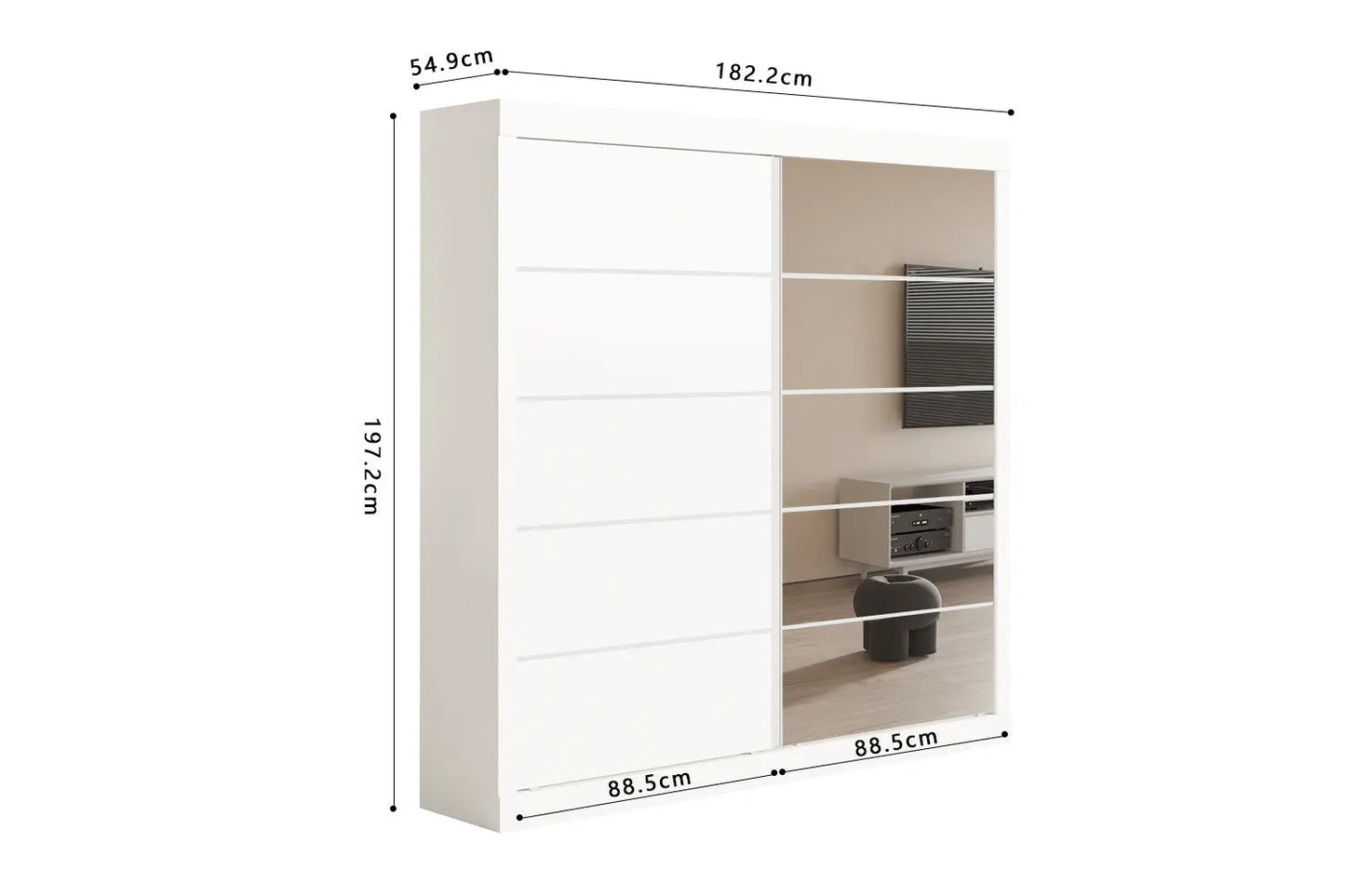 Armoire 2 portes coulissante avec porte miroir MIKA blanc - 182.5 cm TIKOYA