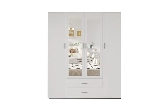 Armoire 4 portes avec 2 miroirs MARCO blanc - 160 cm TIKOYA