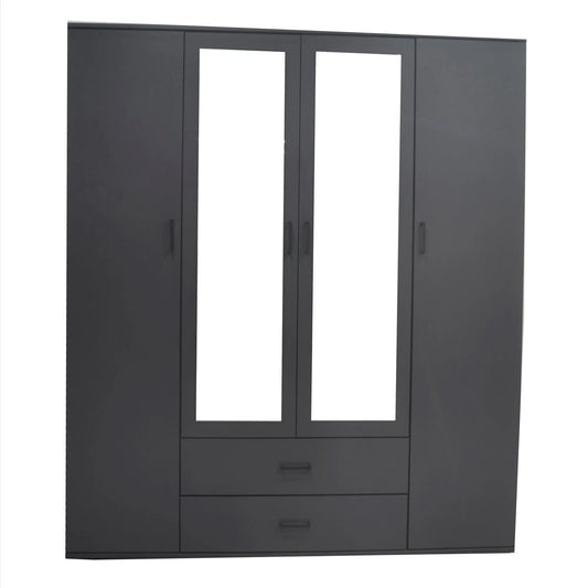 Armoire 4 portes avec 2 miroirs MARCO gris foncé - 160 cm TIKOYA