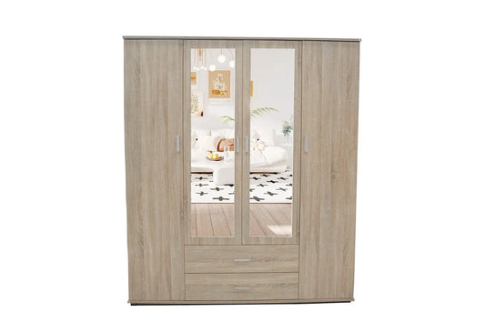 Armoire 4 portes avec 2 miroirs MARCO sonoma - 160 cm TIKOYA