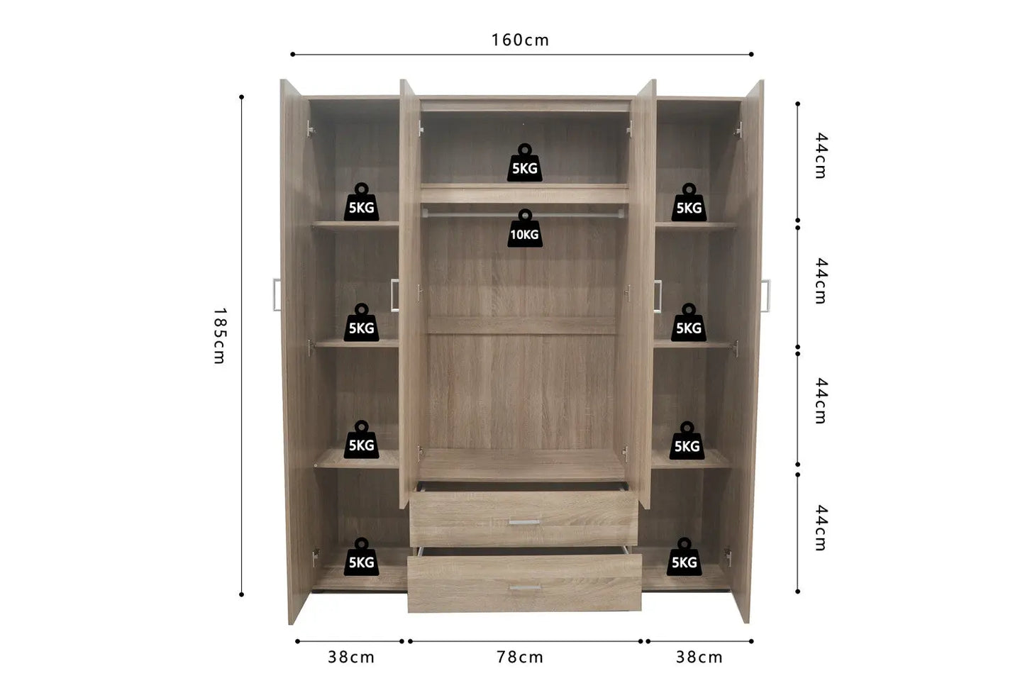 Armoire 4 portes avec 2 miroirs MARCO sonoma - 160 cm TIKOYA