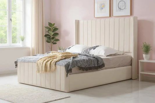 Cadre De Lit TOKYO en Tissu Velours Beige 180x200 cm SAN MARTINO