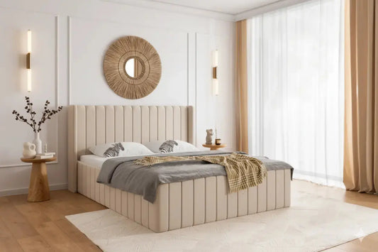 Cadre De Lit TOKYO en Tissu Velours Beige 160x200 cm SMG