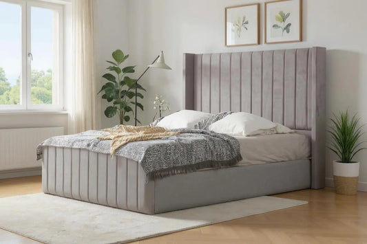 Cadre De Lit TOKYO en Tissu Velours Gris 160x200 cm SAN MARTINO