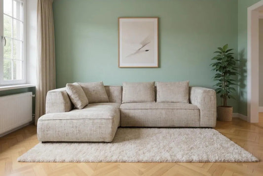 Canapé d'angle MARBELLA en tissu chenille - 285 x 250 cm TIKOYA