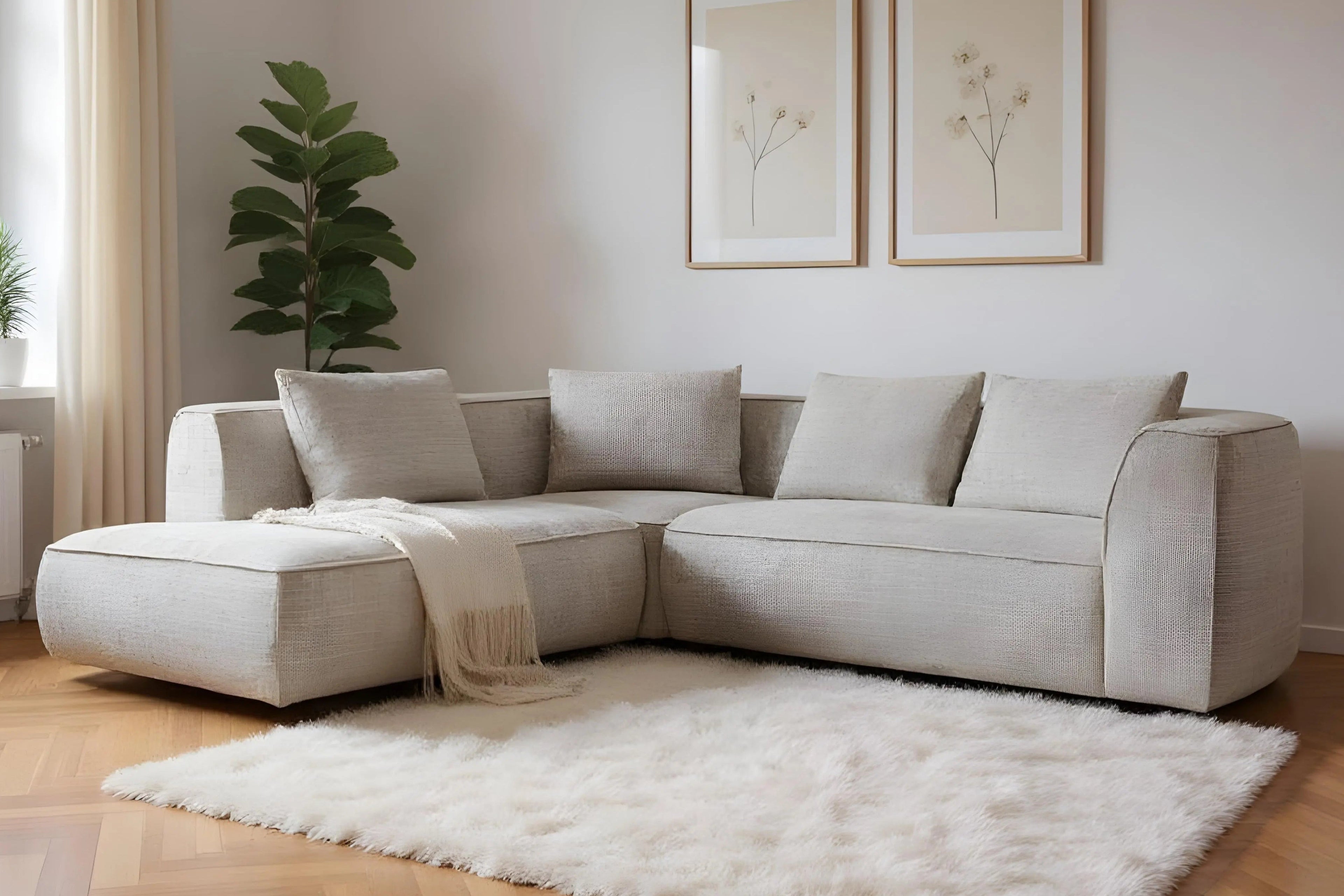 Canapé d'angle MARBELLA en tissu chenille - 285 x 250 cm TIKOYA