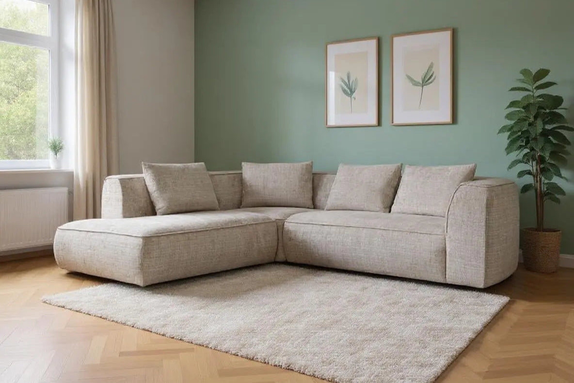 Canapé d'angle MARBELLA en tissu chenille - 285 x 250 cm TIKOYA