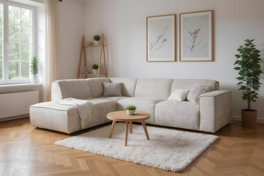Canapé d'angle MAYRA en tissu Marbella Beige - 288 x 213 cm TIKOYA