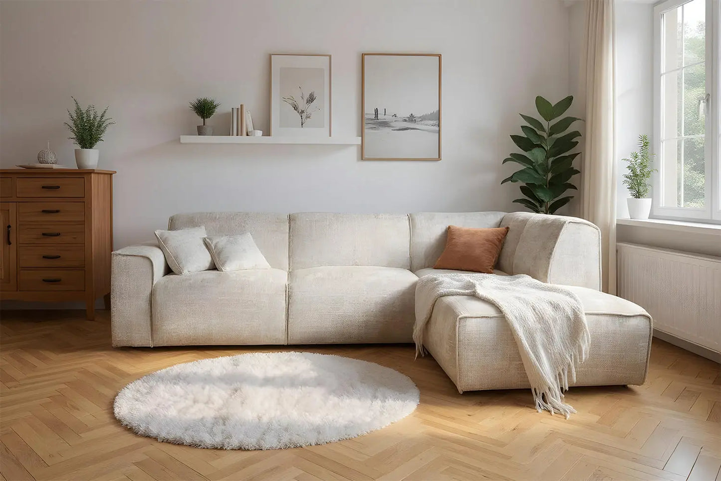 Canapé d'angle MAYRA en tissu Marbella Beige - 288 x 213 cm TIKOYA
