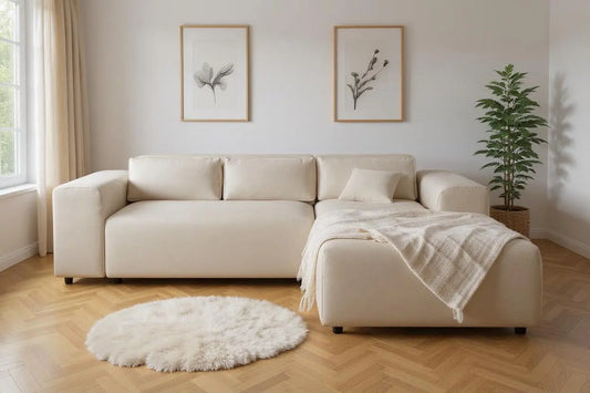 Canapé d'angle NAYA en Tissu Velours Beige - 250x185 cm SAN MARTINO