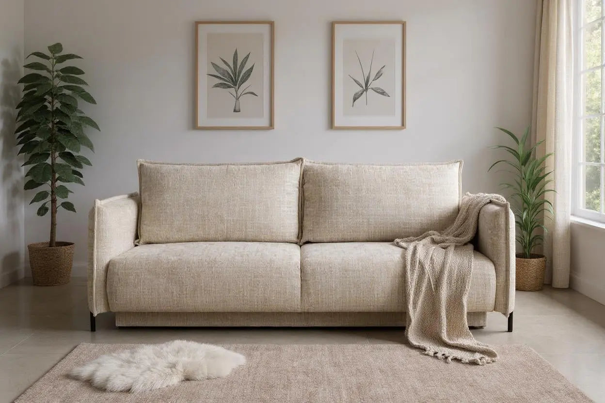 Canapé droit convertible AMALFI en tissus Marbella Beige 226x105 cm SAN MARTINO