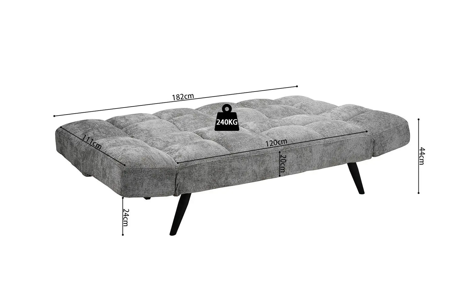 Canapé-lit en Tissu Gris BURSYA - 182 x 82 cm ROUSSEAU