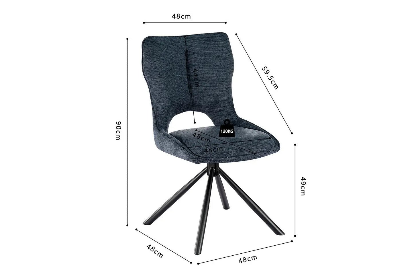 Chaise Pivotante de Salle à Manger MORY en Tissu Bleu - 48 x 59.5 cm ROUSSEAU