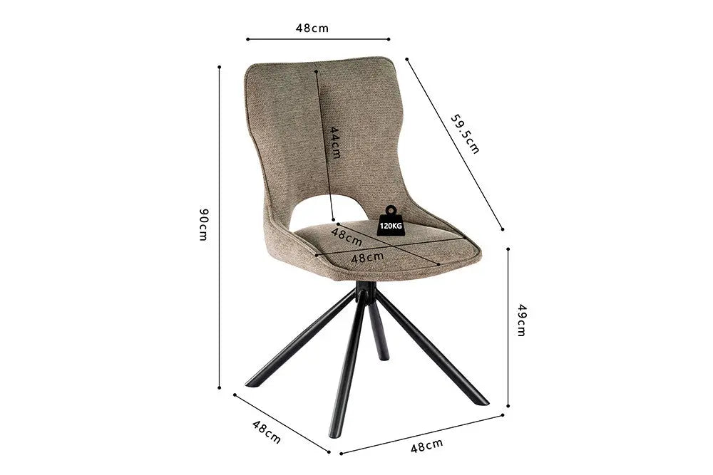 Chaise Pivotante de Salle à Manger MORY en Tissu Poivre - 48 x 59.5 cm ROUSSEAU