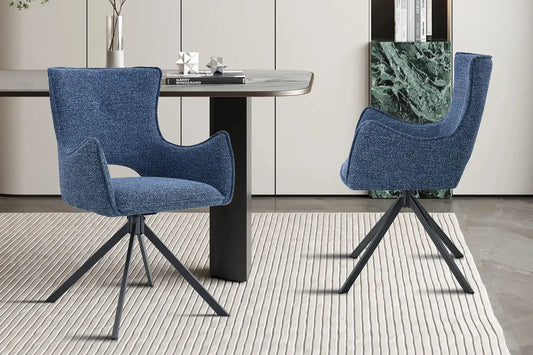 Chaise Pivotante de Salle à Manger avec Accoudoirs BILY en Tissu Bleu - 57.5 x 60 cm ROUSSEAU