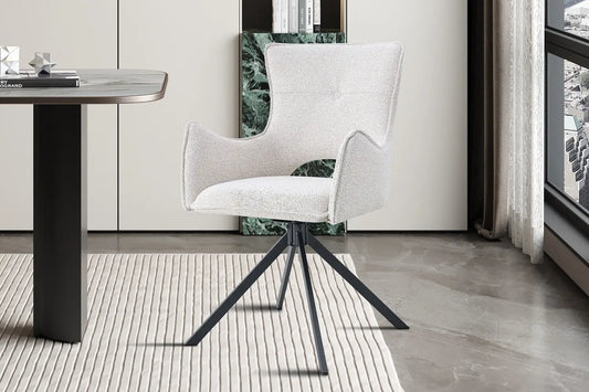 Chaise Pivotante de Salle à Manger avec Accoudoirs BILY en Tissu Ecru - 57.5 x 60 cm ROUSSEAU