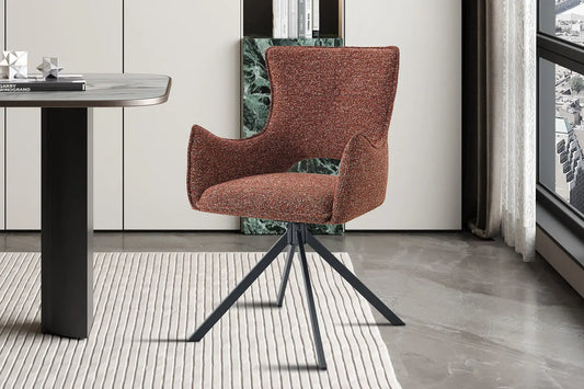 Chaise Pivotante de Salle à Manger avec Accoudoirs BILY en Tissu Rouge - 57.5 x 60 cm ROUSSEAU