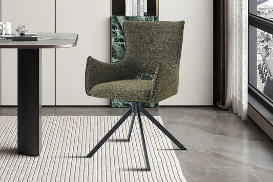 Chaise Pivotante de Salle à Manger avec Accoudoirs BILY en Tissu Vert - 57.5 x 60 cm ROUSSEAU