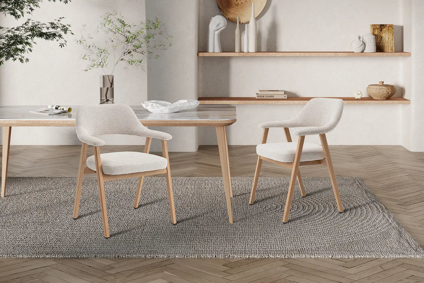 Chaise avec Accoudoir en Chêne Massieve Fumé CORALYA Beige - 64 x 59.5cm ROUSSEAU
