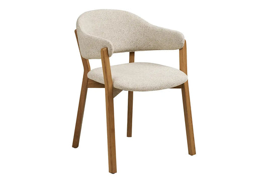 Chaise avec Accoudoirs de Salle à Manger DUNKIRK Effet Bois Chêne Clair et Tissu Écru - 60 x 59 cm HOUSE NORDIC