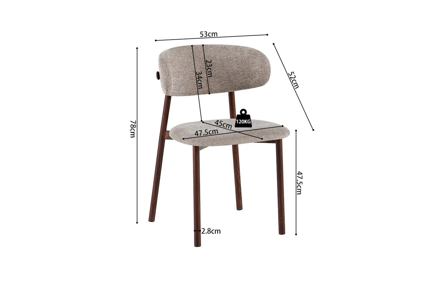 Chaise avec Pieds Noyer en Métal COYA Sable - 53 x 52cm ROUSSEAU