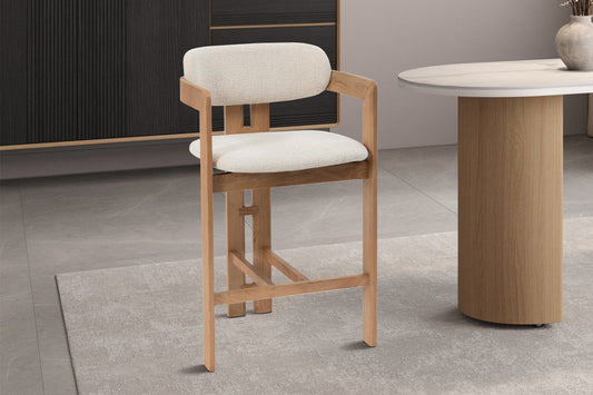 Chaise de Bar CAMILLE Beige en Bois de Frêne Naturel - 56 x 52 cm ROUSSEAU