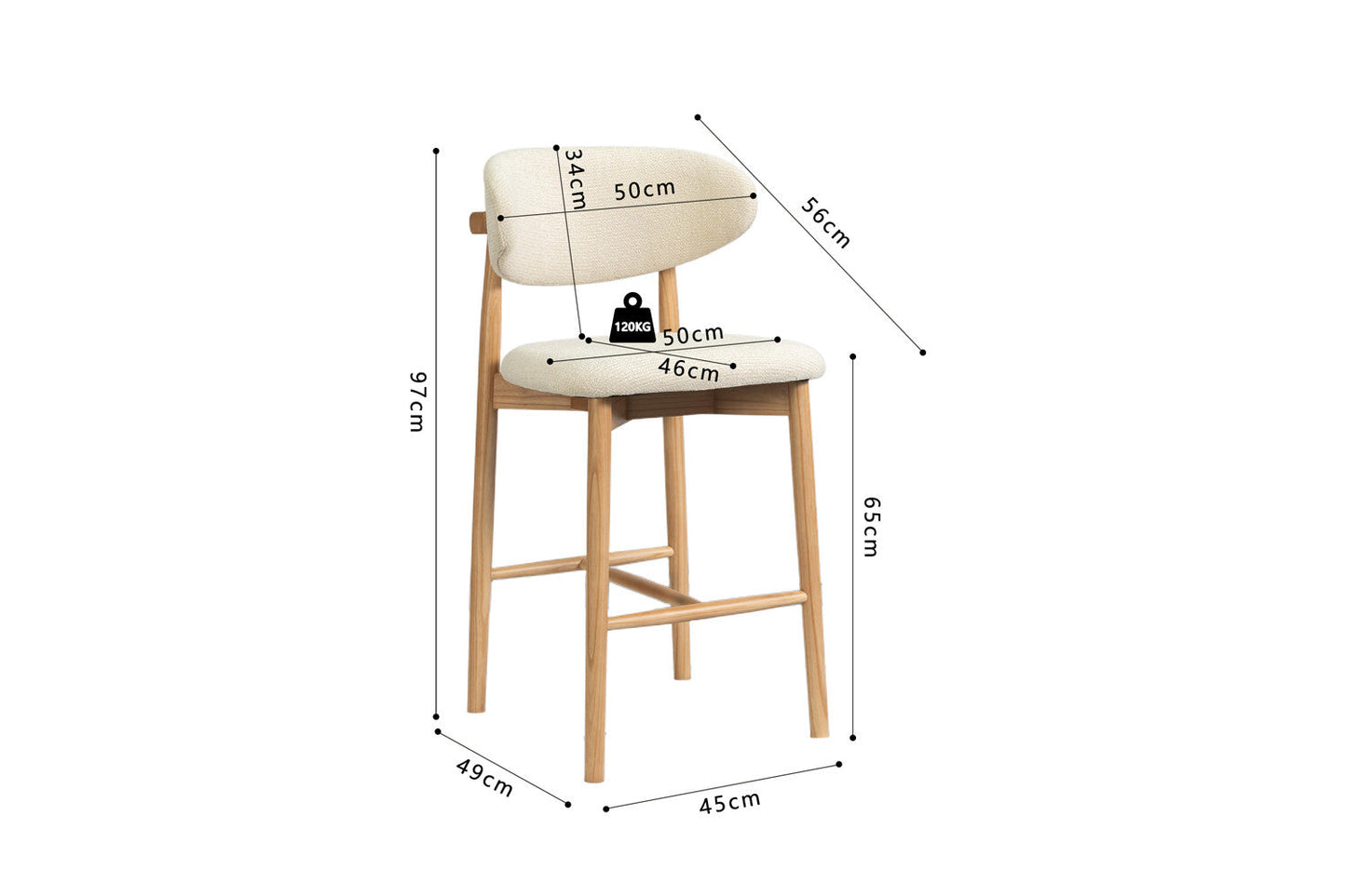 Chaise de Bar CLARA Beige en Bois de Frêne Naturel - 50 x 56 cm HOUSE NORDIC