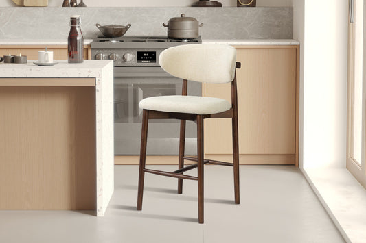 Chaise de Bar CLARA Beige en Bois de Frêne et Noyer - 50 x 56 cm ROUSSEAU