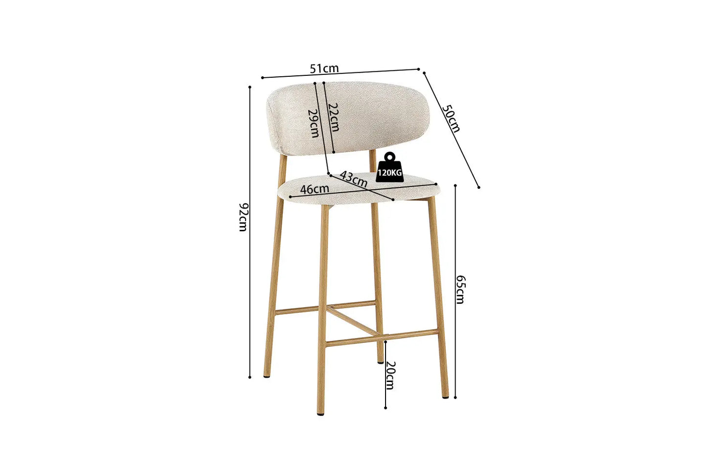 Chaise de Bar Tissu Beige avec Pieds Naturels COYA - 51 x 50 cm ROUSSEAU