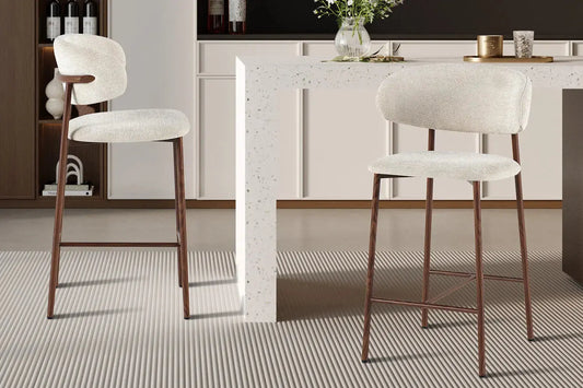 Chaise de Bar Tissu Beige avec Pieds Noyer COYA - 51 x 50 cm ROUSSEAU