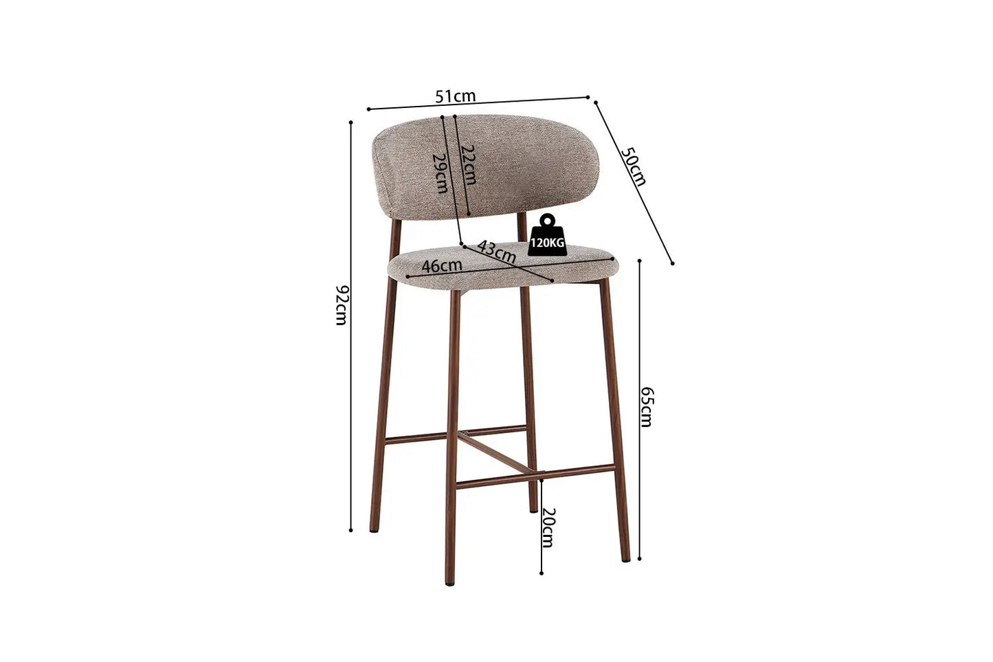 Chaise de Bar Tissu Sable avec Pieds Noyer COYA - 51 x 50 cm ROUSSEAU