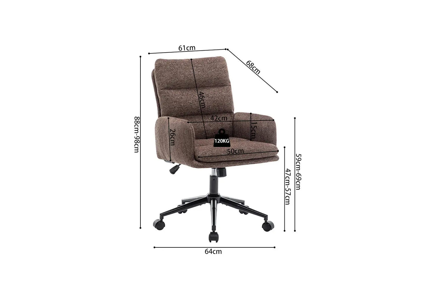 Chaise de Bureau en Tissu Brun - 64 x 68 cm ROUSSEAU