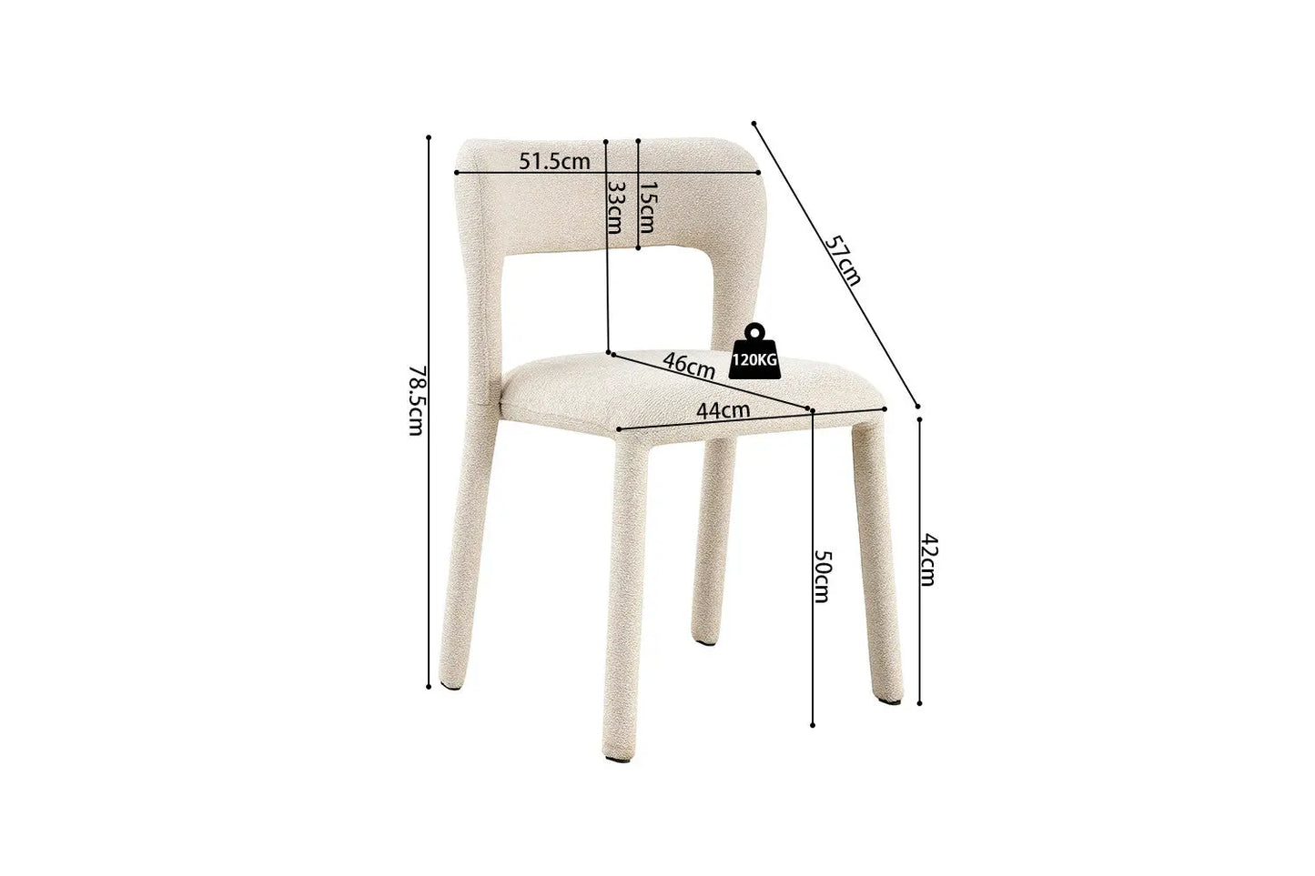 Chaise de Salle à Manger ELVYA en Tissu Ecru - 51.5 x 57 cm ROUSSEAU
