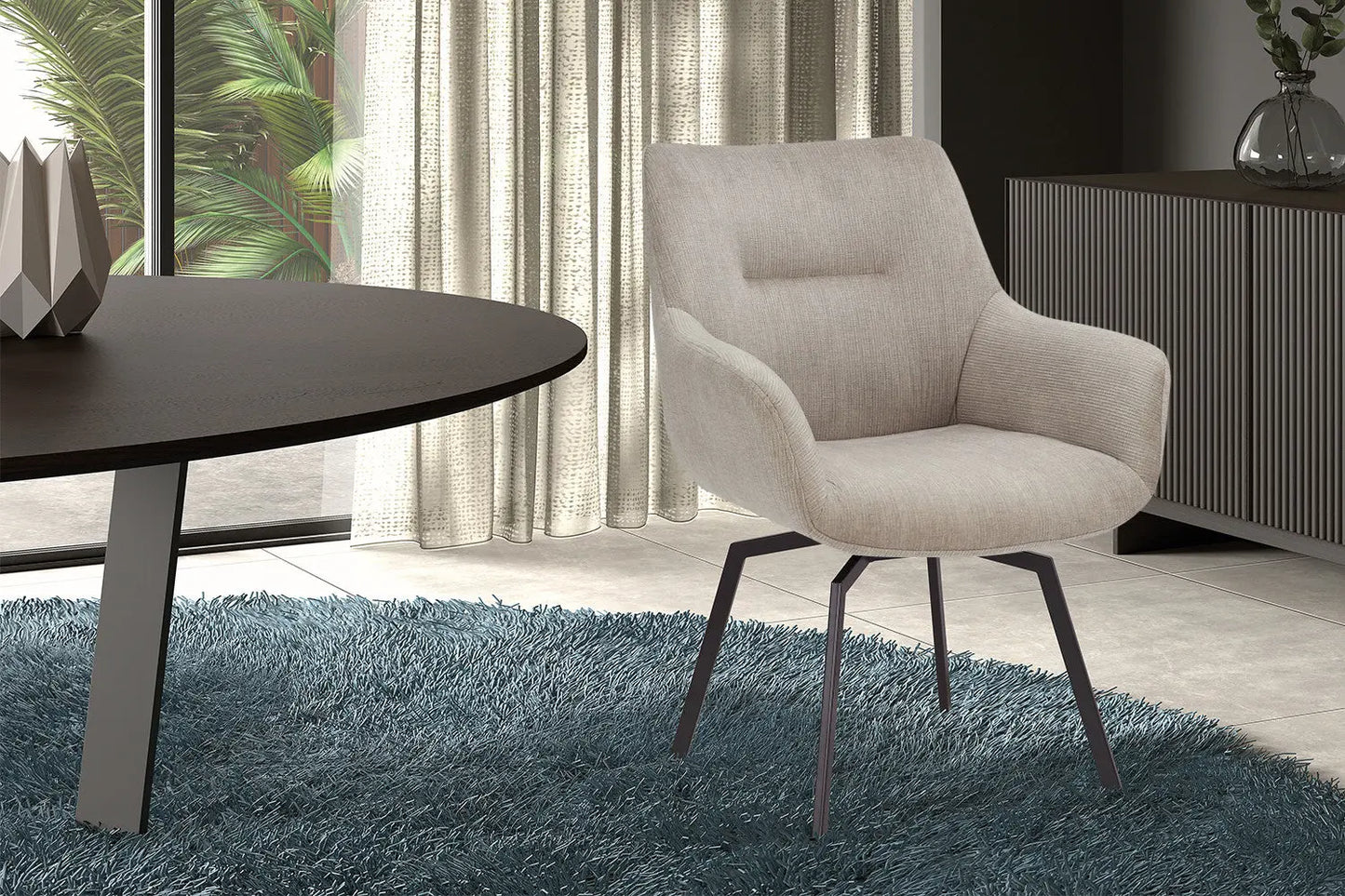 Chaise de Salle à Manger Pivotante MODESTY en Velours Côtelé Beige - 63 x 63 cm ROUSSEAU