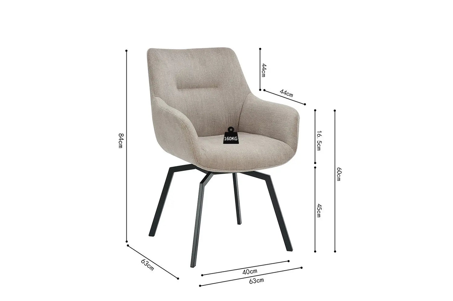Chaise de Salle à Manger Pivotante MODESTY en Velours Côtelé Beige - 63 x 63 cm ROUSSEAU