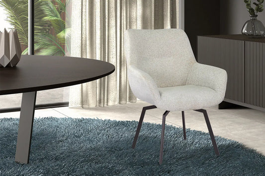 Chaise de Salle à Manger Pivotante MODESTY en Velours Ecru - 63 x 63 cm ROUSSEAU