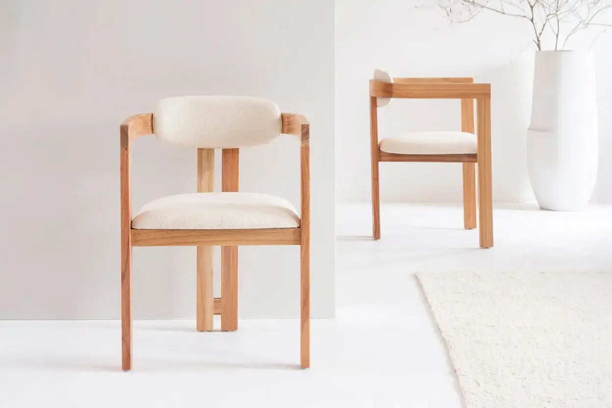 Chaise de salle à manger BERGAMO Effet Bois Chêne Clair et Velours Beige - 45 x 53 cm HOUSE NORDIC