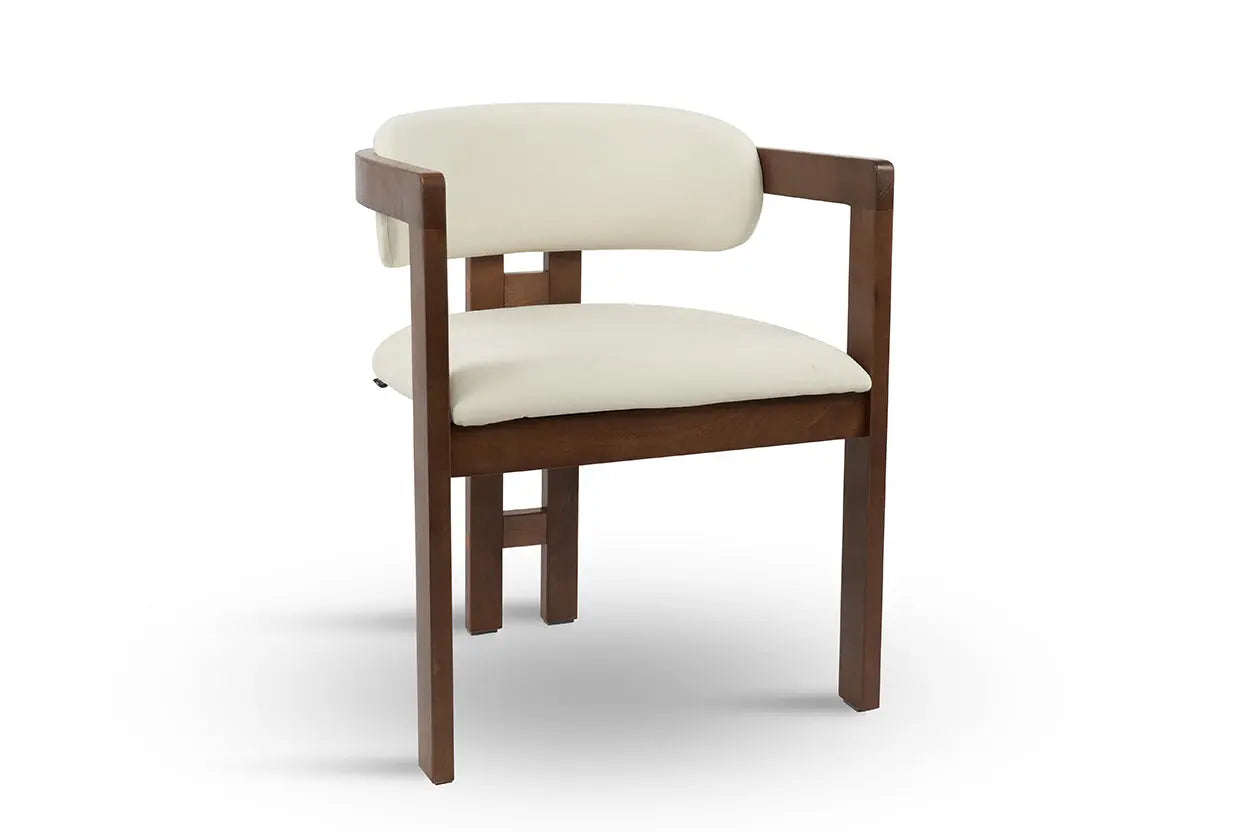 Chaise de salle à manger BERGAMO Effet Bois Chêne Foncé et Velours Beige - 45 x 53 cm MAISON DES MEUBLES