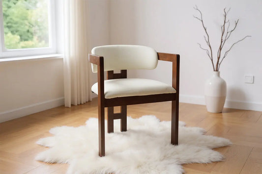 Chaise de salle à manger BERGAMO Effet Bois Chêne Foncé et Velours Beige - 45 x 53 cm MAISON DES MEUBLES